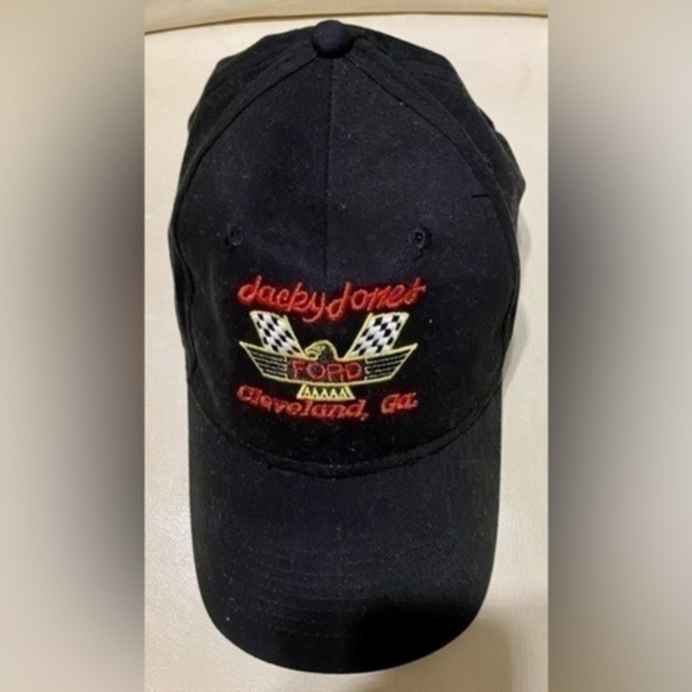USED JACKY JONES FORD HAT BLACK TRIMED IN RED